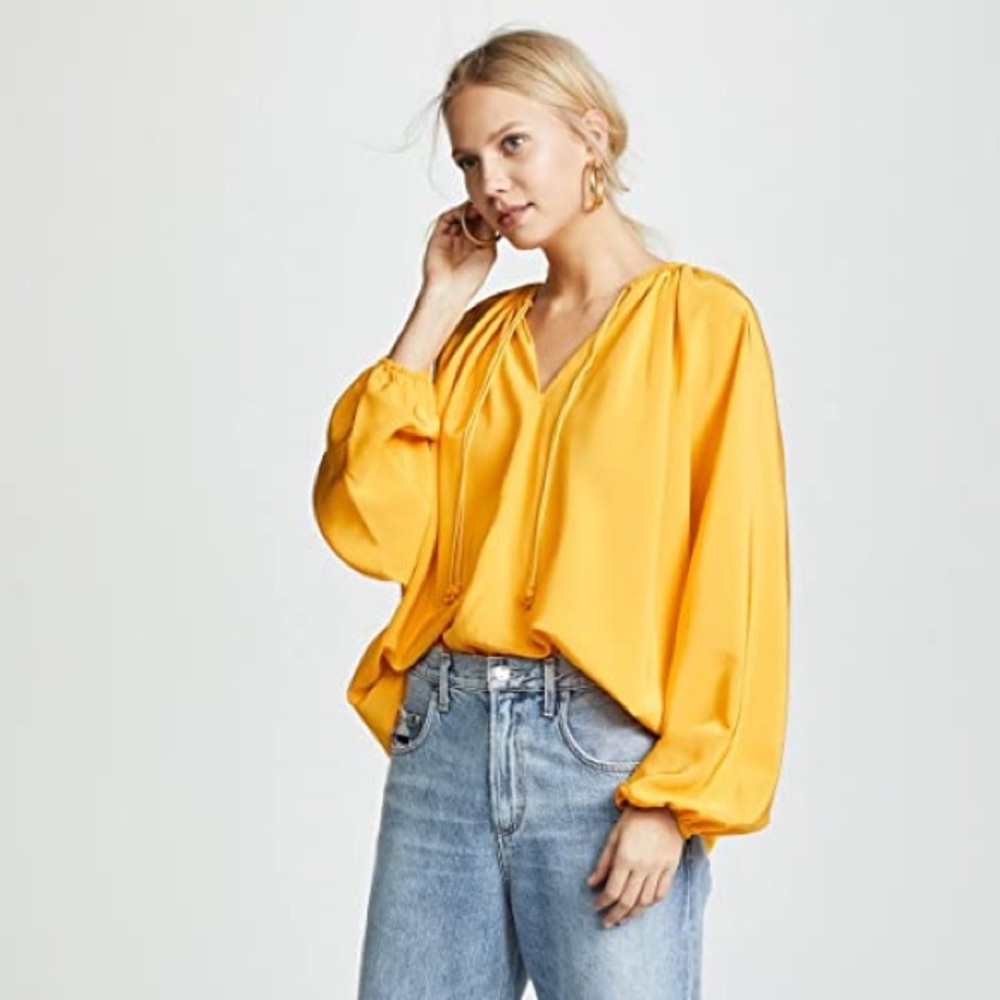 Elizabeth and James Silk Yellow  Women's Blouse size L  .